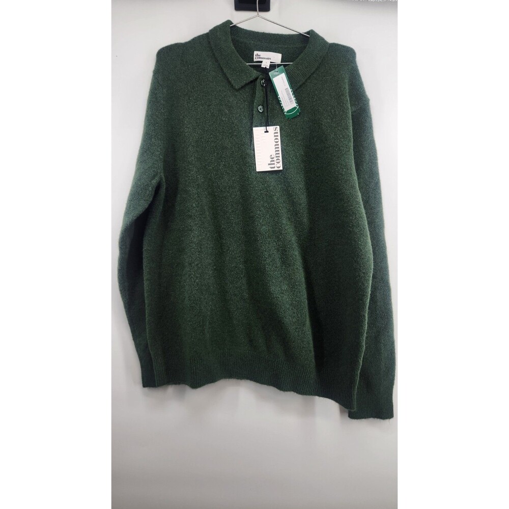 The Commons Men's Large Green Brushed Sweater Polo‎ NWT Wool Blend